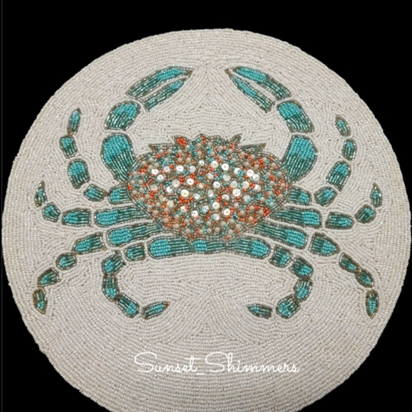2pc Coastal Collection Blue Crab Sealife Summer Beaded Placemats Chargers Set - Picture 1 of 4